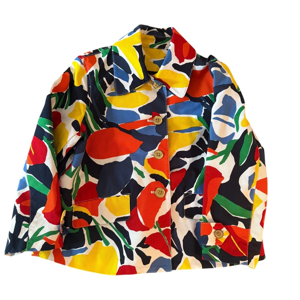 Lauren Ralph Lauren Floral Print Jacket Button Front Pockets Colorful Coat Small